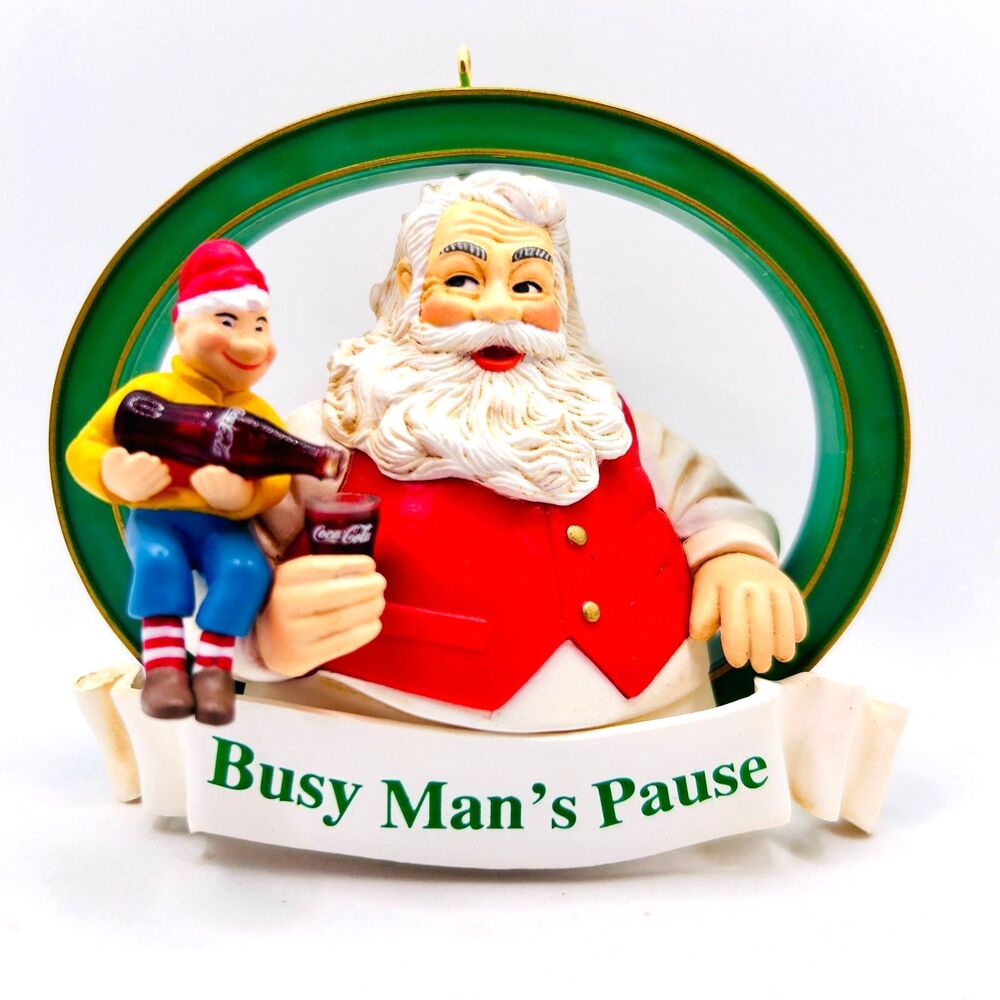 VINTAGE 1996 Coca-Cola Trim-a-Tree Christmas Ornamament 1960 Santa w/ Elf & Coke